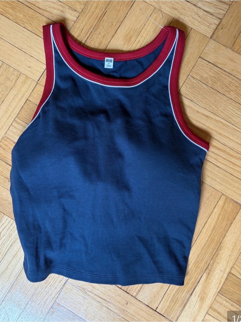 Uniqlo Navy Tank Top with Burgundy and White Trim